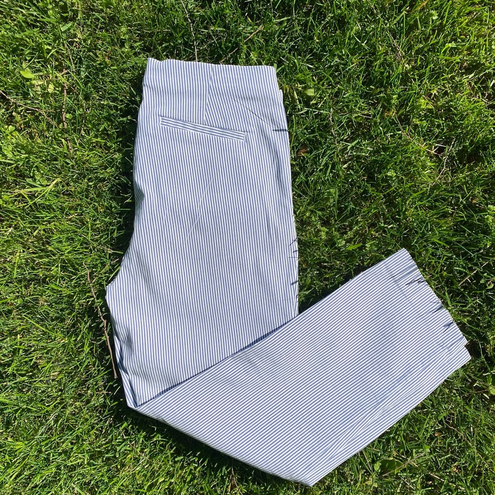 crosby. Womens 10  Blue White Pinstriped Stretch Pullon Slim Straight Leg Pants